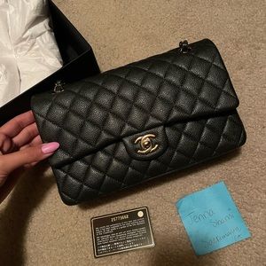 SOLD!Chanel dark grey classic caviar double flap